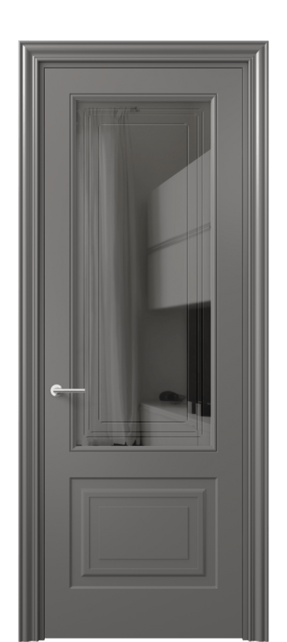 Межкомнатная дверь Маскот 8452 Матовый классический серый Прозрачное серое стекло с гравировкой "Грани", триплекс Цена 3480 AZE | Volhovec