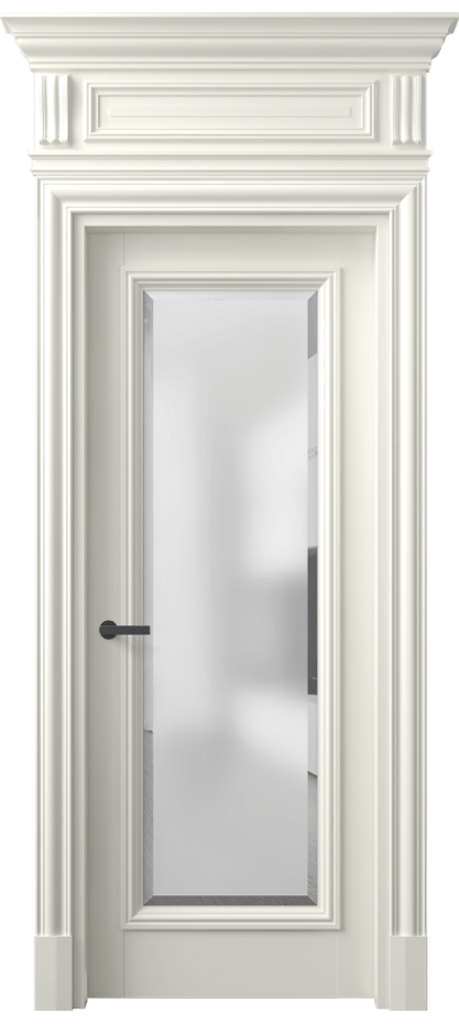 Межкомнатная дверь Антик 7300 Матовый жемчужный Сатинированное стекло с фацетом Цена 8460 AZE | Volhovec