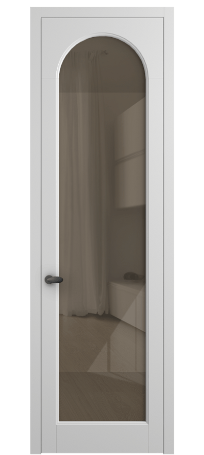 Межкомнатная дверь Палаццо 6804 Матовый белоснежный Рефлективное бронзовое стекло "Стопсол", калёное Цена 5500 AZE | Volhovec