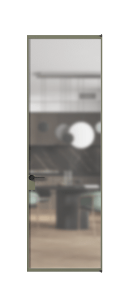 Алюминиевая дверь АЛПЛ040.01 Алюминий оливковый тёмный Сатинированное стекло "Мателюкс Кристал Вижн", калёное, матовое, каленое 6 мм Цена 846840  | Volhovec