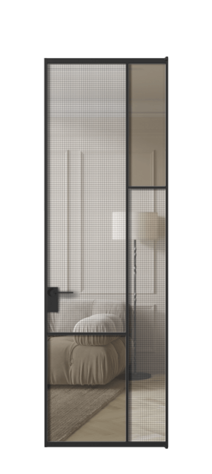 Межкомнатная дверь Mosaic АЛПЛ041.12 Алюминий Черный Mesh silver + Бронза прозрачное триплекс Цена 6990 AZE | Volhovec