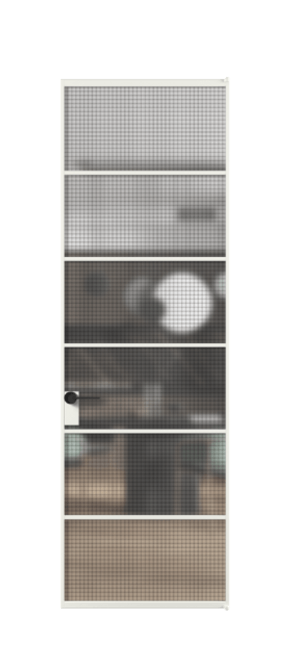 Алюминиевая дверь АЛПЛ040.04 Алюминий светло-серый Декоративное стекло с сеткой "Mesh silver", триплекс Цена 7030  | Volhovec