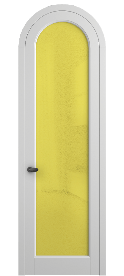 Межкомнатная дверь Палаццо 6814 Матовый белоснежный Фактурное жёлтое стекло "Лёд", триплекс Цена 6800 AZE | Volhovec