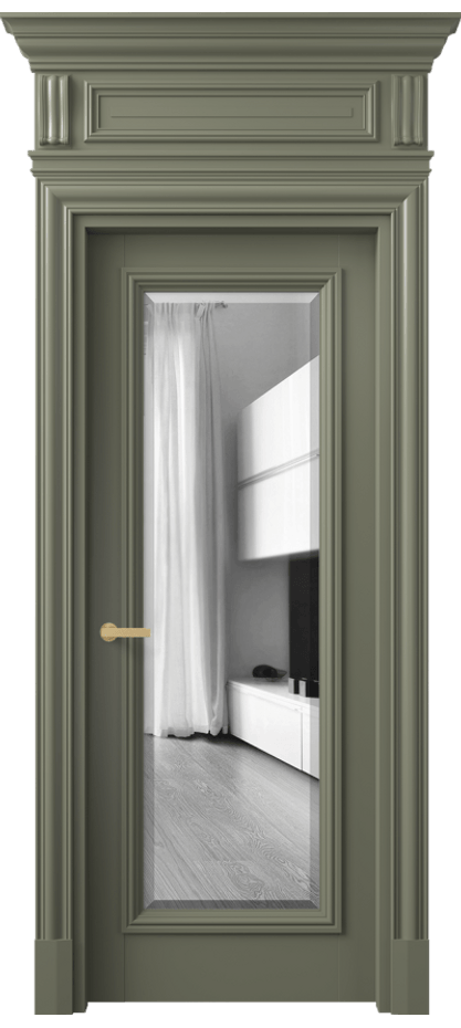 Межкомнатная дверь Антик 7300 Матовый оливковый тёмный Двустороннее зеркало с фацетом, триплекс Цена 8841 AZE | Volhovec