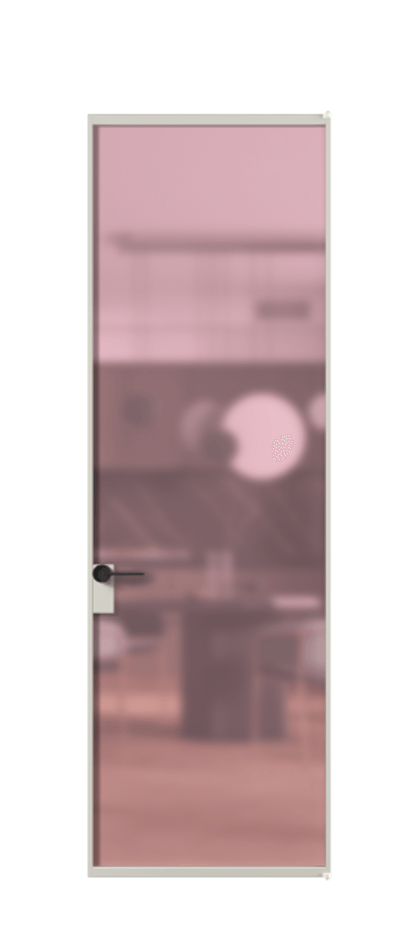 Алюминиевая дверь АЛПЛ040.01 Алюминий тёплый серый Сатинированное розовое стекло, триплекс Цена 6210  | Volhovec