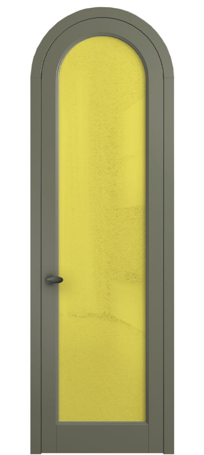 Межкомнатная дверь Палаццо 6814 Матовый оливковый тёмный Фактурное жёлтое стекло "Лёд", триплекс Цена 6800 AZE | Volhovec