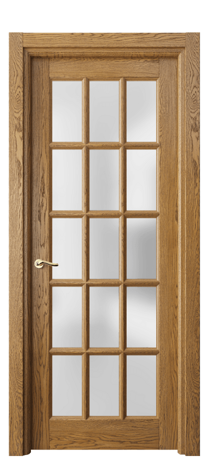 Межкомнатная дверь Lignum 0708 Дуб медовый брашированный Сатинированное стекло Цена 9030 AZE | Volhovec