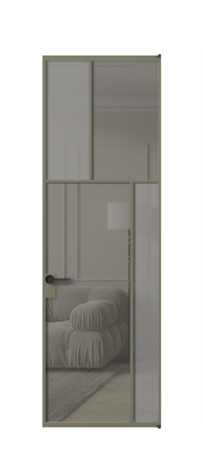 Межкомнатная дверь Mosaic АЛПЛ041.23 Алюминий оливковый тёмный Сатинированное серое стекло, триплекс, 6 мм + Прозрачное серое стекло, триплекс Цена 8650 AZE | Volhovec