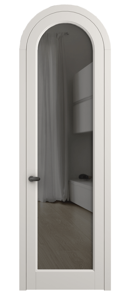 Межкомнатная дверь Палаццо 6814 Матовый пудровый белый Прозрачное серое стекло, триплекс Цена 6700 AZE | Volhovec