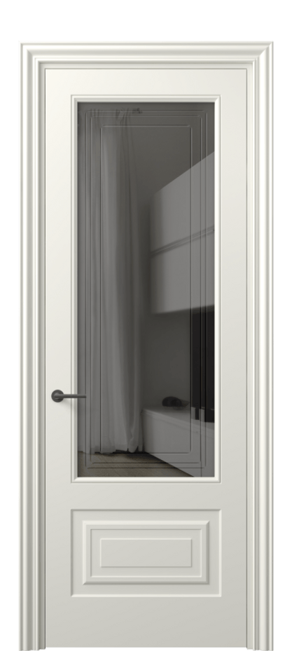 Межкомнатная дверь Mascot 8442 Матовый жемчужный Прозрачное серое стекло с гравировкой "Грани", триплекс Цена 3440 AZE | Volhovec