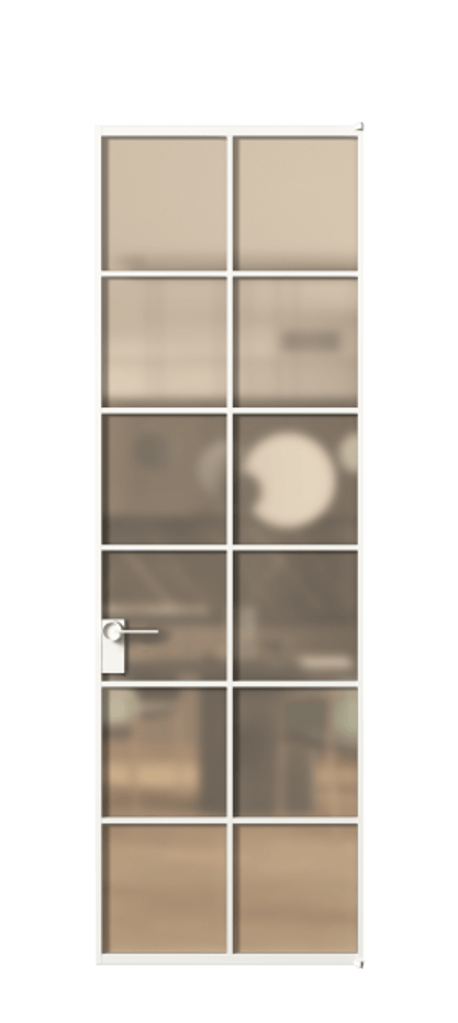 Алюминиевая дверь АЛПЛ040.05 Алюминий Белый Сатинированное оранжевое стекло, триплекс Цена 6490  | Volhovec