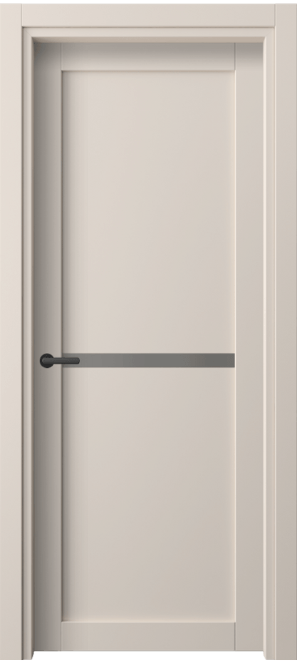 Межкомнатная дверь Нео 2112 ПЭТ пудровый бежевый Сатинированное серое стекло, триплекс Цена 1590 AZE | Volhovec