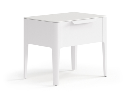 Мебель Тумба прикроватная Piega 1 ящик. Цвет Матовый пудровый белый. Материал Гладкая эмаль. Коллекция Тумба прикроватная Piega 1 ящик. Картинка.