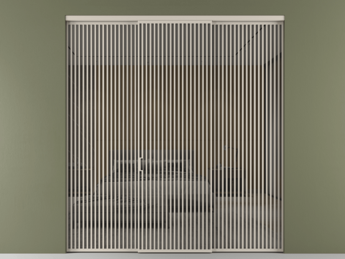 Перегородка Формато внутри проёма 3 створки АЛПР 040.06 Алюминий светло-бежевый Рефлективное серое стекло "Стопсол", калёное Цена 31880 AZE | Volhovec