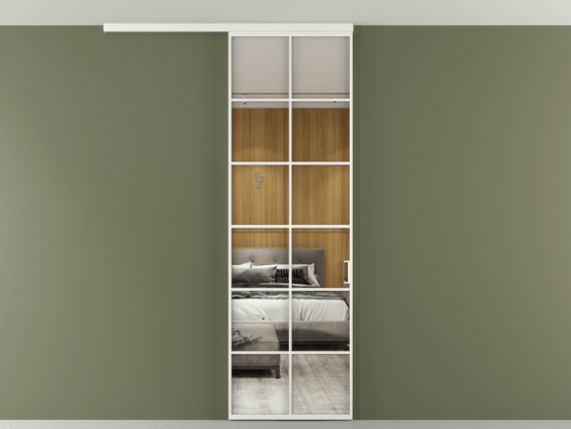 Перегородка Формато вдоль стены на потолок 1 створка АЛПР 040.05 Алюминий светло-серый Двустороннее зеркало, триплекс , триплекс 6 мм Цена 5380 AZE | Volhovec