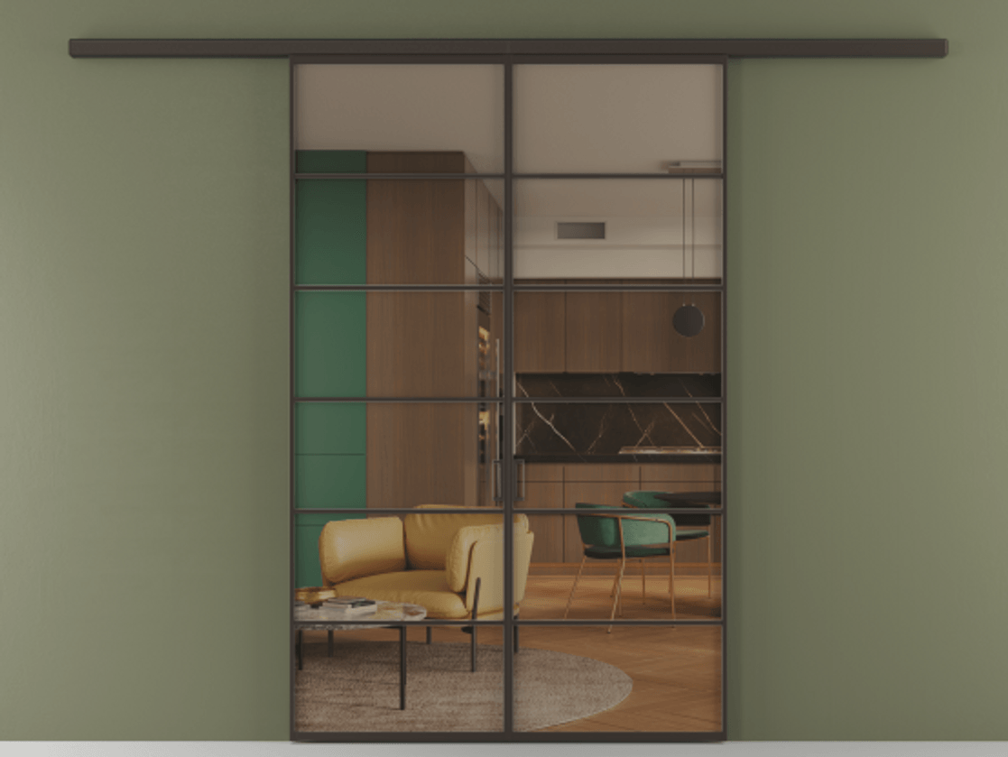 Перегородка Формато вдоль стены 2 створки АЛПР 040.04 Алюминий антрацит Прозрачное бронзовое стекло, триплекс Цена 10800 AZE | Volhovec