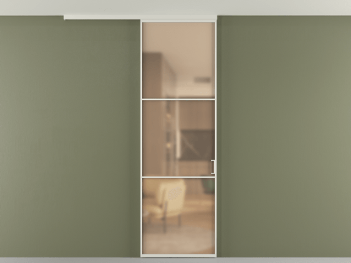 Перегородка Формато вдоль стены на потолок 1 створка АЛПР 040.03 Алюминий Белый Сатинированное оранжевое стекло, триплекс Цена 4900 AZE | Volhovec