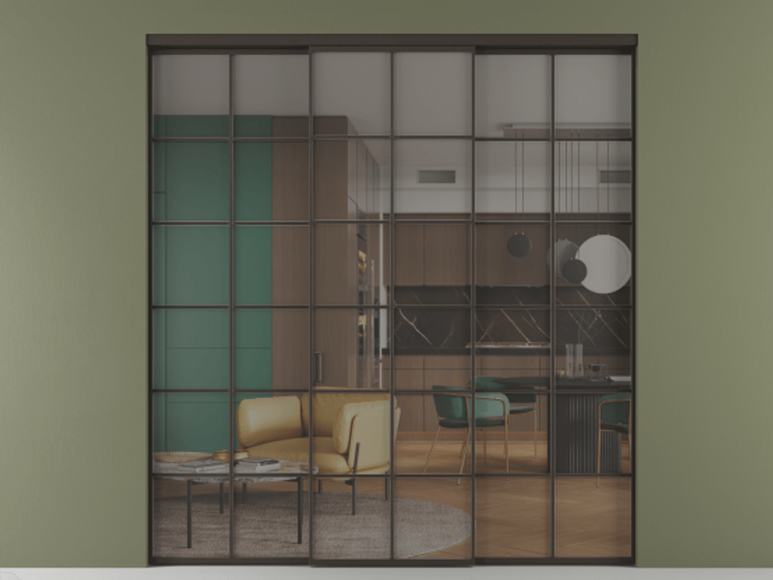 Перегородка Formato внутри проёма 3 створки АЛПР 040.05 Алюминий антрацит Прозрачное серое стекло, триплекс Цена 13280 AZE | Volhovec