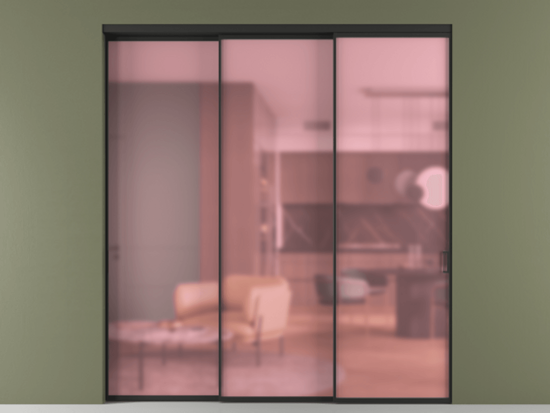 Перегородка Formato внутри проёма телескопик синхро 2 АЛПР 040.01 Алюминий Черный Сатинированное розовое стекло, триплекс Цена 16500 AZE  | Volhovec