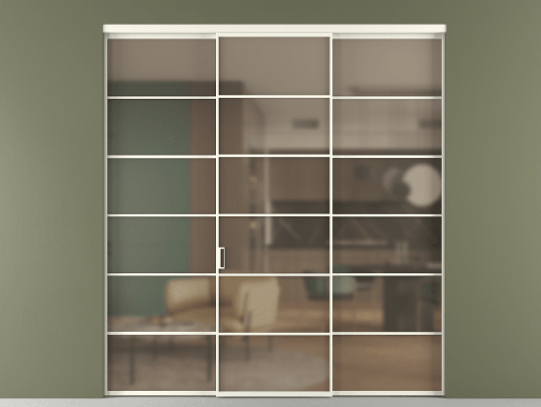 Перегородка Formato внутри проёма 3 створки АЛПР 040.04 Алюминий жемчужный Сатинированное бронзовое стекло, триплекс Цена 13280 AZE | Volhovec