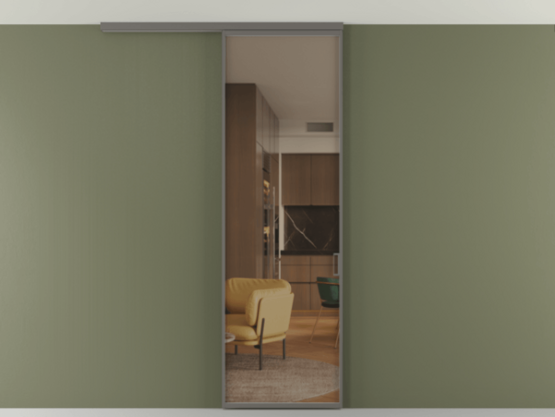 Перегородка Формато вдоль стены на потолок 1 створка АЛПР 040.01 Алюминий классический серый Прозрачное бронзовое стекло, триплекс Цена 92403 ₽ | Volhovec