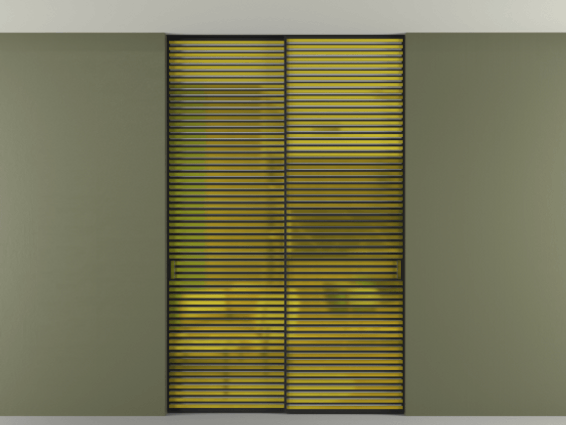 Перегородка Формато внутри проёма скрытое крепление в потолок 2 створки АЛПР 040.07 Алюминий Черный Сатинированное жёлтое стекло, триплекс Цена 396220 ₽ | Volhovec