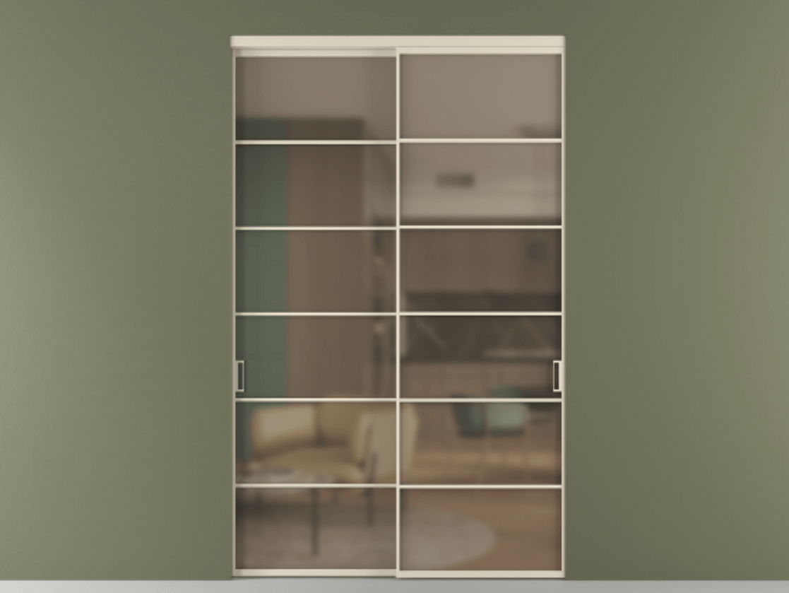 Перегородка Формато внутри проёма 2 створки АЛПР 040.04 Алюминий бежево-серый Сатинированное бронзовое стекло, триплекс Цена 22750 AZE  | Volhovec