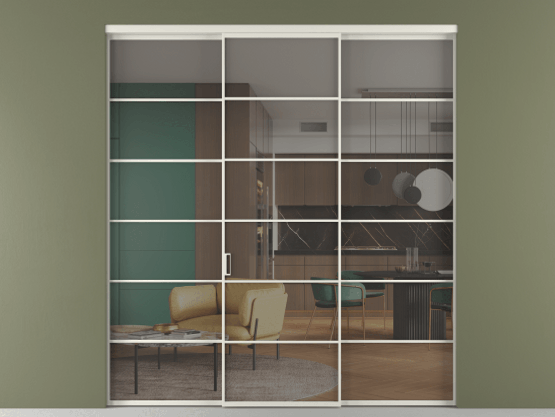 Перегородка Формато внутри проёма 3 створки АЛПР 040.04 Алюминий Белый Прозрачное серое стекло, триплекс. Скрытый короб БЕЛ Цена 12750 AZE 1. Полотно 3 шт. (800/2100 мм)
2. Комплект установки раздвижной системы
3. Базовый комплект фурнитуры
4.Ручка Рондо. Фабрика дверей Волховец 8 (800) 551 43 19 Перегородка Формато внутри проёма 3 створки АЛПР 040.04 Алюминий Белый Прозрачное серое стекло, триплекс Цена 12750 AZE | Volhovec