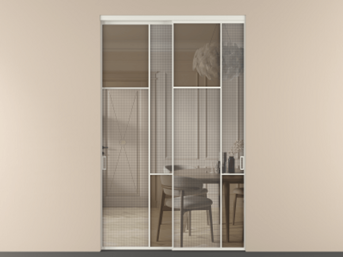 Перегородка Mosaic внутри проема двустворчатая АЛПР 041.10 Алюминий Белый Mesh silver + Бронза прозрачное триплекс Цена 11850 AZE | Volhovec