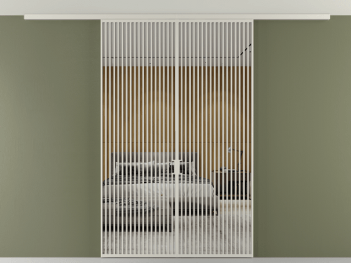 Перегородка Формато вдоль стены на потолок 2 створки АЛПР 040.06 Алюминий тёплый серый Двустороннее зеркало, триплекс , триплекс 6 мм Цена 23120 AZE | Volhovec