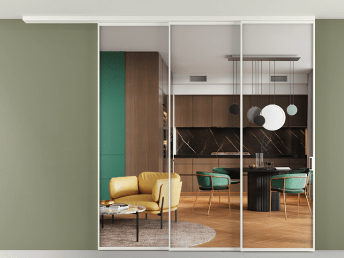 Перегородка Формато вдоль стены на потолок 3 створки с синхронным механизмом АЛПР 040.01 Алюминий светло-серый Прозрачное стекло "Кристал Вижн", калёное. Цена 20920 AZE 1. Полотно 2 шт. (800/2100 мм)
2. Комплект установки раздвижной системы
3. Базовый комплект фурнитуры
4.Ручка Рондо. Фабрика дверей Волховец 8 (800) 551 43 19 Перегородка Формато вдоль стены на потолок 3 створки с синхронным механизмом АЛПР 040.01 Алюминий светло-серый Прозрачное стекло "Кристал Вижн", калёное Цена 20920 AZE | Volhovec