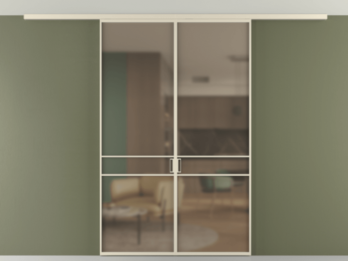 Перегородка Формато вдоль стены на потолок 2 створки АЛПР 040.02 Алюминий бежево-серый Сатинированное бронзовое стекло, триплекс Цена 11880 AZE | Volhovec