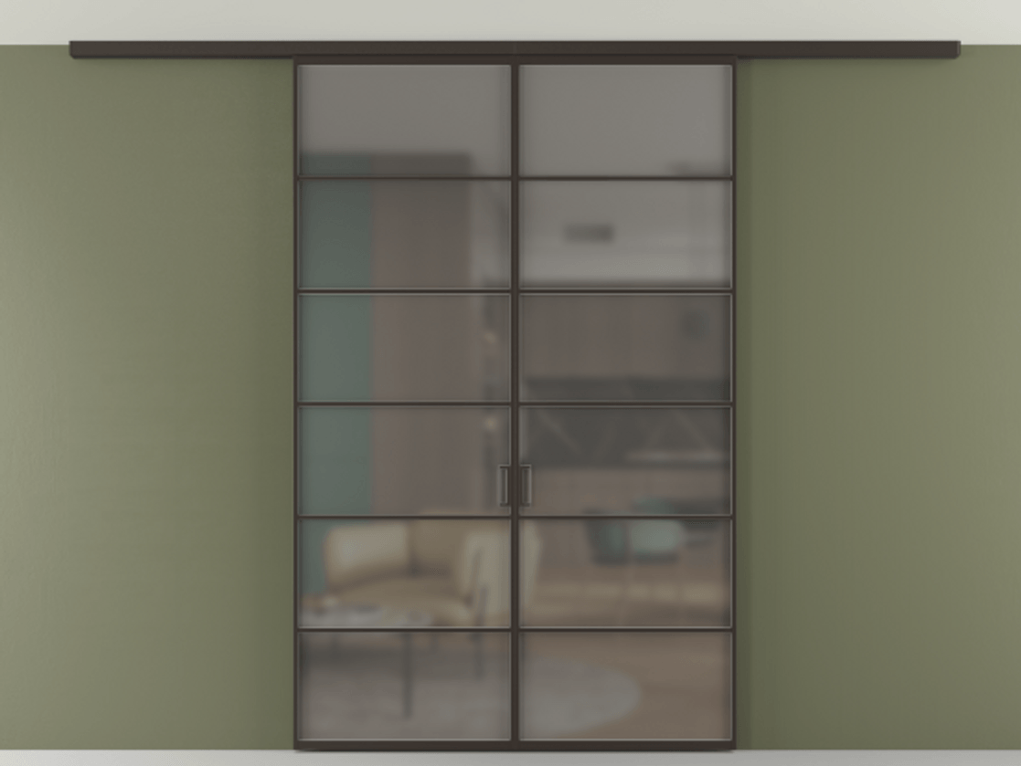 Перегородка Формато вдоль стены на потолок 2 створки АЛПР 040.04 Алюминий антрацит Сатинированное серое стекло, триплекс Цена 10400 AZE | Volhovec