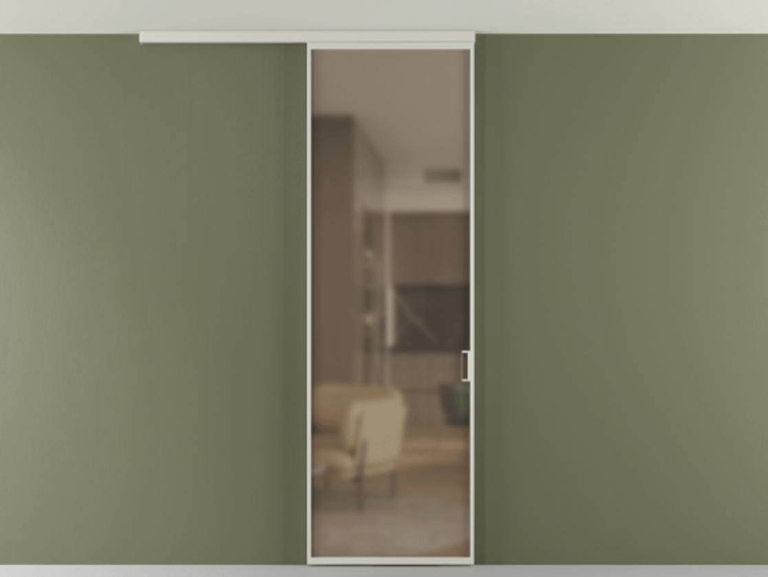 Перегородка Формато вдоль стены на потолок 1 створка АЛПР 040.01 Алюминий тёплый серый Сатинированное бронзовое стекло, триплекс Цена 4820 AZE | Volhovec