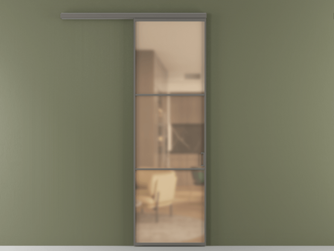 Перегородка Формато вдоль стены 1 створка АЛПР 040.03 Алюминий классический серый Сатинированное оранжевое стекло, триплекс Цена 5500 AZE  | Volhovec