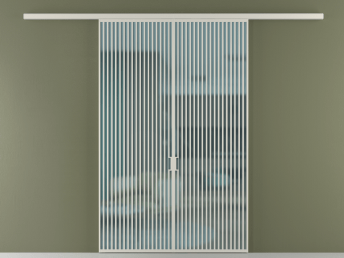 Перегородка Формато вдоль стены 2 створки АЛПР 040.06 Алюминий тёплый серый Сатинированное голубое стекло, триплекс Цена 17900 AZE | Volhovec