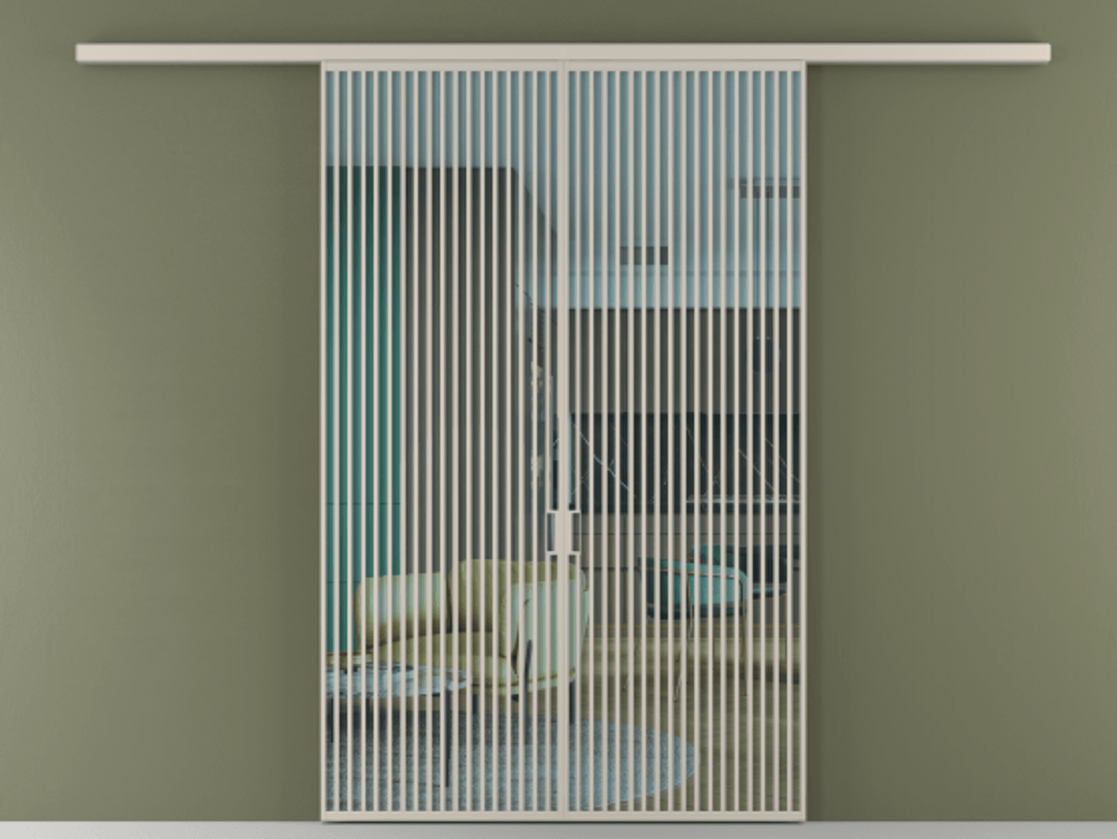 Перегородка Formato вдоль стены 2 створки АЛПР 040.06 Алюминий светло-бежевый Прозрачное голубое стекло, триплекс Цена 73031280 so'm | Volhovec