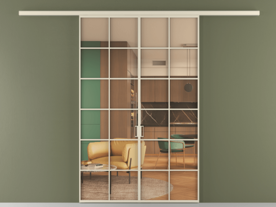 Перегородка Formato вдоль стены 2 створки АЛПР 040.05 Алюминий бежево-серый Прозрачное оранжевое стекло, триплекс Цена 361960 сом | Volhovec