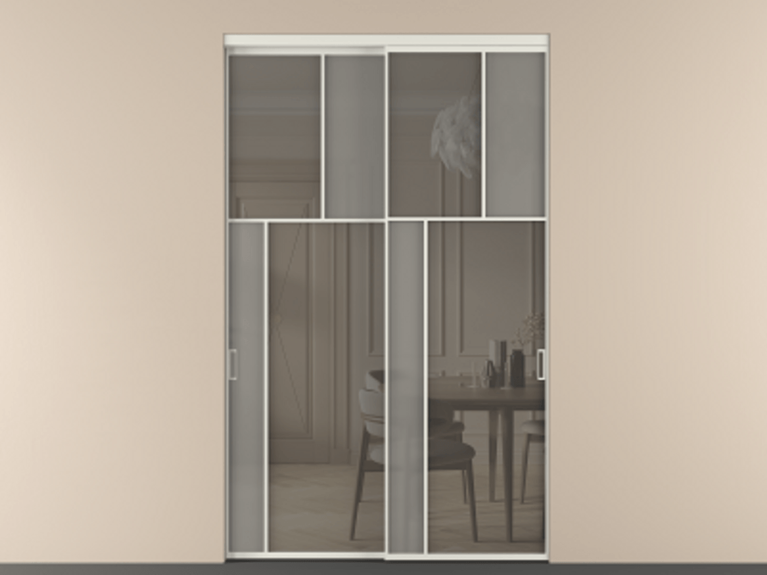 Перегородка Мозаик внутри проёма 2 створки АЛПР 041.22 Алюминий серый Сатинированное серое стекло, триплекс, 6 мм + Прозрачное серое стекло, триплекс Цена 25760 AZE | Volhovec