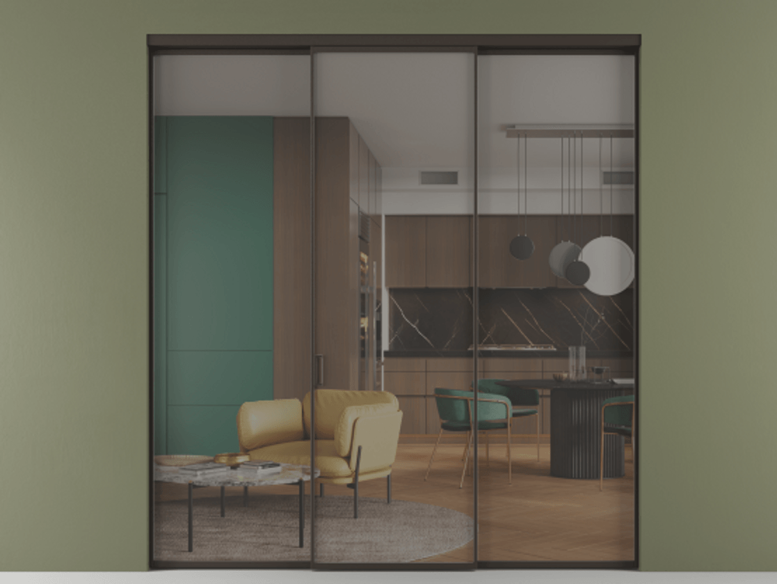 Перегородка Формато внутри проёма 3 створки АЛПР 040.01 Алюминий антрацит Прозрачное серое стекло, триплекс Цена 11730 AZE | Volhovec