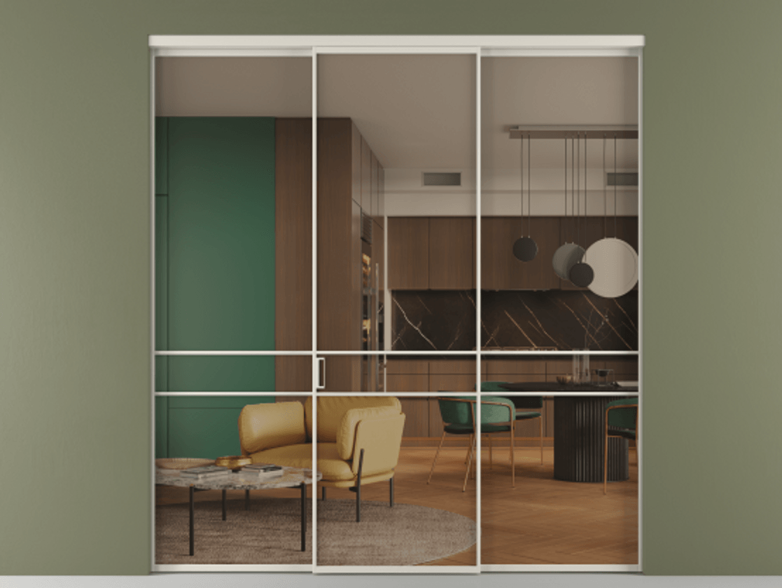 Перегородка Formato внутри проёма 3 створки АЛПР 040.02 Алюминий облачно-серый Прозрачное бронзовое стекло, триплекс Цена 12370 AZE | Volhovec