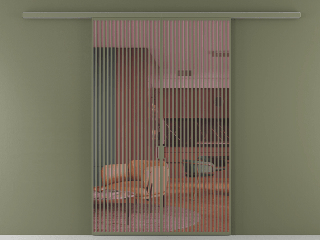 Перегородка Формато вдоль стены 2 створки АЛПР 040.06 Алюминий оливковый тёмный Прозрачное розовое стекло, триплекс Цена 18800 AZE | Volhovec