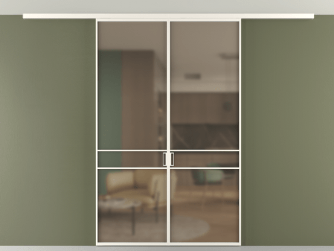 Перегородка Формато вдоль стены на потолок 2 створки АЛПР 040.02 Алюминий пудровый белый Сатинированное бронзовое стекло, триплекс Цена 11880 AZE | Volhovec