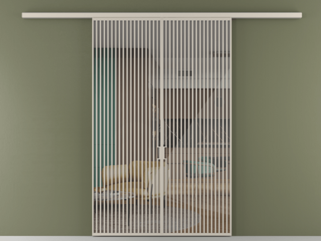 Перегородка Формато вдоль стены 2 створки АЛПР 040.06 Алюминий светло-бежевый Рефлективное прозрачное стекло "Стопсол", калёное Цена 23200 AZE | Volhovec