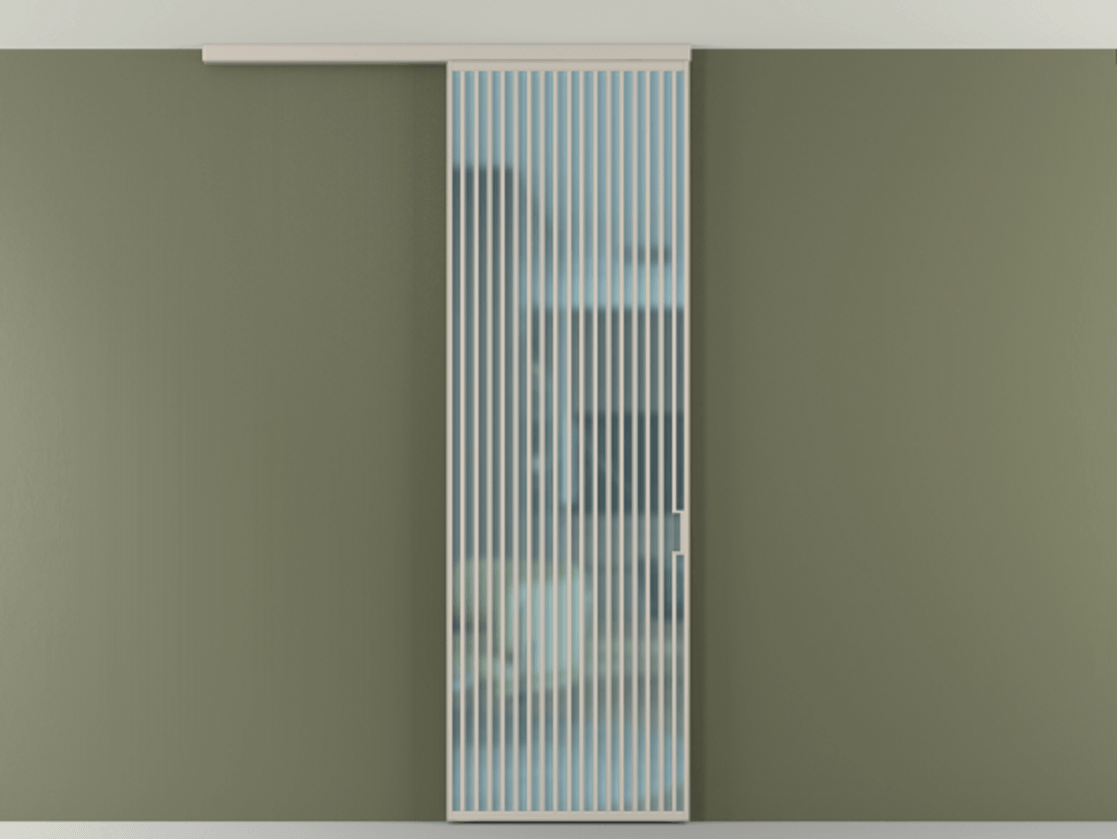 Перегородка Формато вдоль стены на потолок 1 створка АЛПР 040.06 Алюминий светло-бежевый Сатинированное голубое стекло, триплекс Цена 9300 AZE | Volhovec