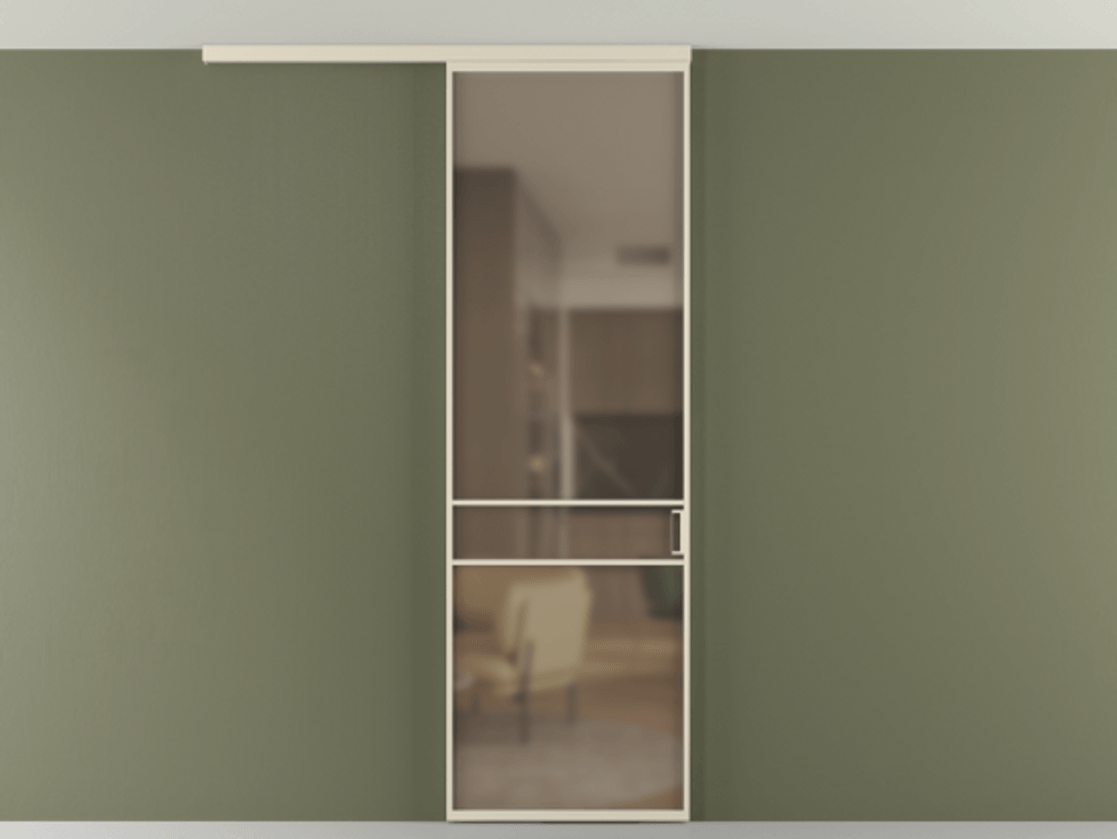 Перегородка Formato вдоль стены на потолок 1 створка АЛПР 040.02 Алюминий бежево-серый Сатинированное бронзовое стекло, триплекс Цена 5050 AZE | Volhovec