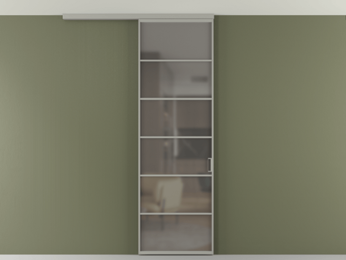 Перегородка Формато вдоль стены на потолок 1 створка АЛПР 040.04 Алюминий нейтральный серый Сатинированное серое стекло, триплекс Цена 5620 AZE | Volhovec