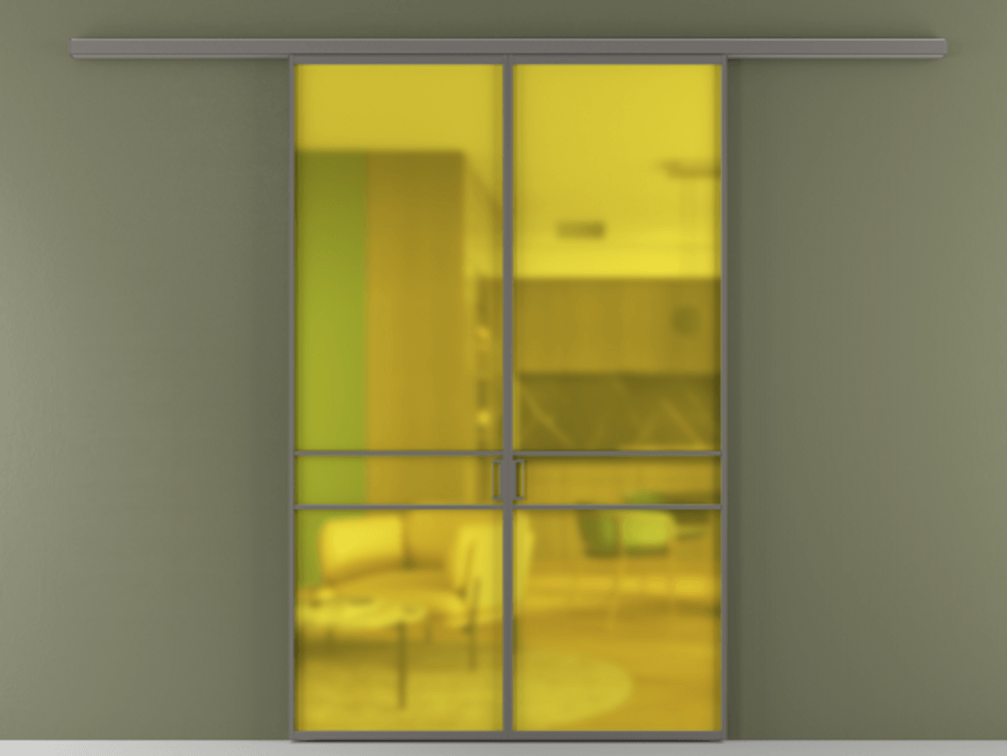 Перегородка Formato вдоль стены 2 створки АЛПР 040.02 Алюминий классический серый Сатинированное жёлтое стекло, триплекс Цена 12100 AZE | Volhovec