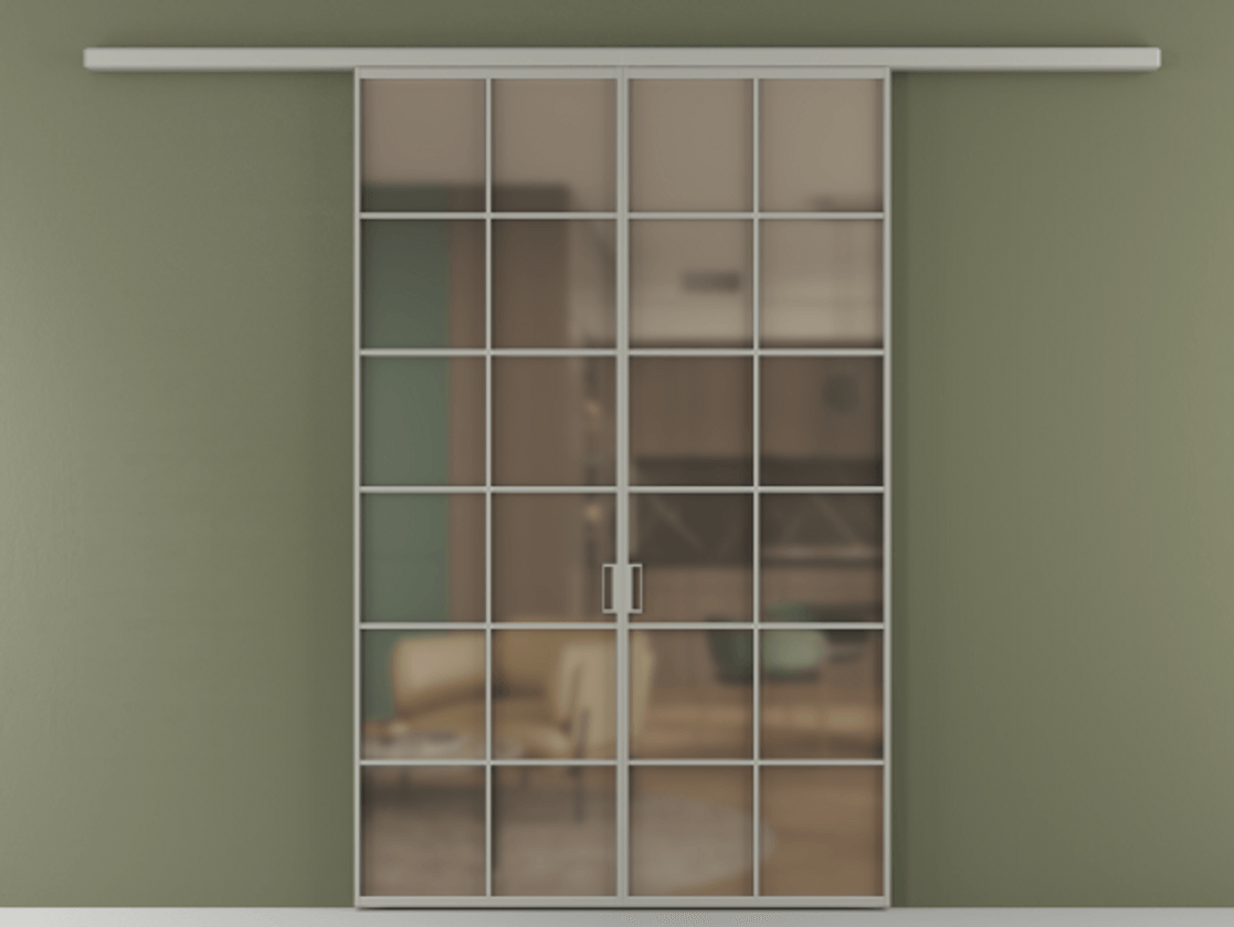 Перегородка Формато вдоль стены 2 створки АЛПР 040.05 Алюминий нейтральный серый Сатинированное бронзовое стекло, триплекс Цена 10800 AZE | Volhovec