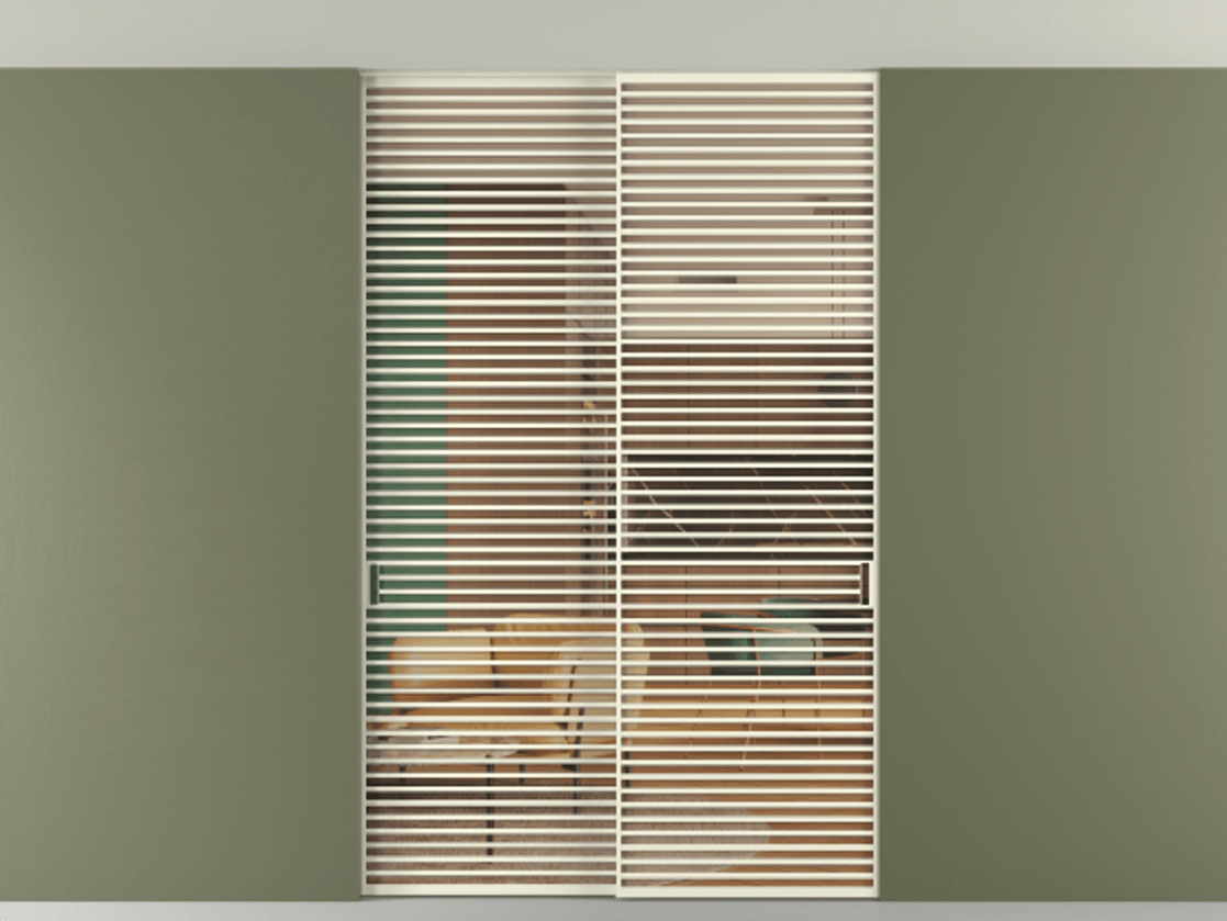 Перегородка Формато внутри проёма скрытое крепление в потолок 2 створки АЛПР 040.07 Алюминий молочно-белый Прозрачное оранжевое стекло, триплекс Цена 21400 AZE | Volhovec